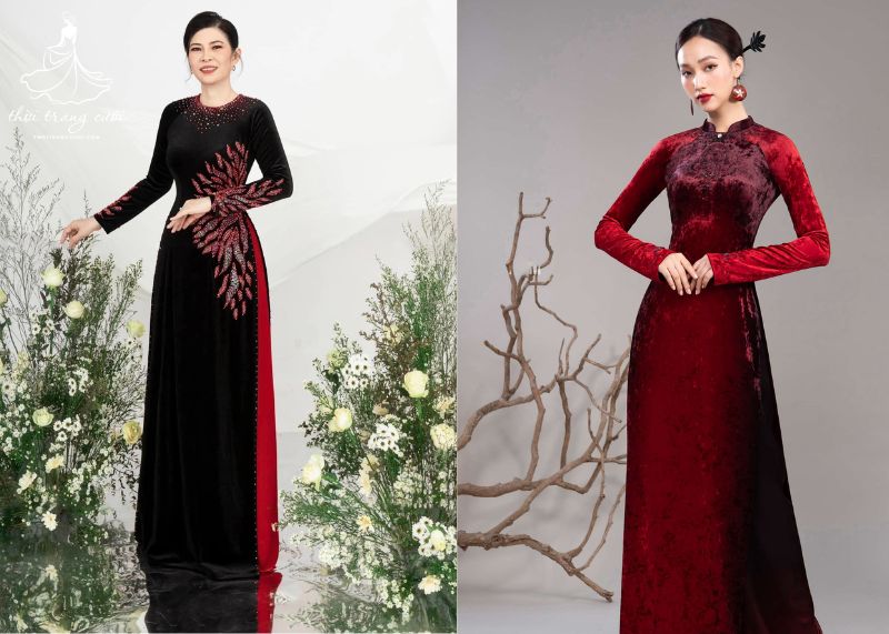 Những mẫu áo dài nhung cách tân dành cho bà sui trẻ
