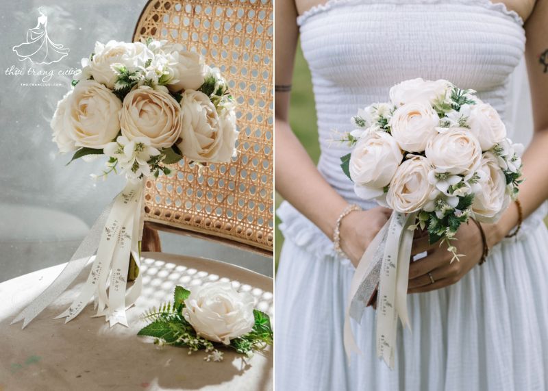 Bó hoa cưới mao lương kem dịu dàng