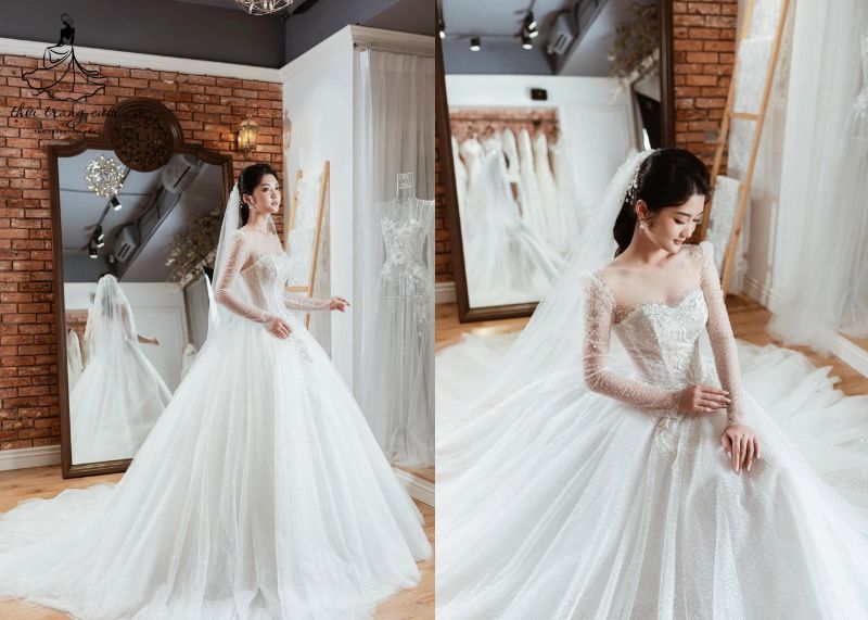 Váy cưới tay dài lộng lẫy tôn dáng thanh lịch quyến rũ