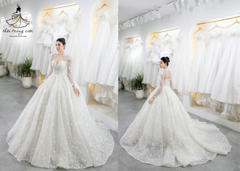 Váy cưới cô dâu bồng bềnh như bước ra từ cổ tích