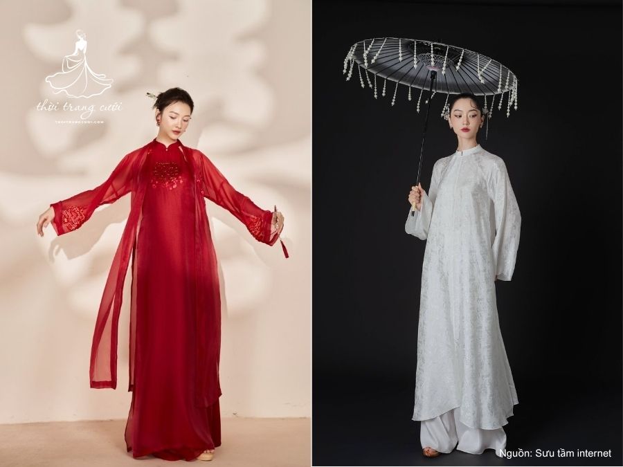 Chiếc áo dài cưới dáng suông cô dâu 
