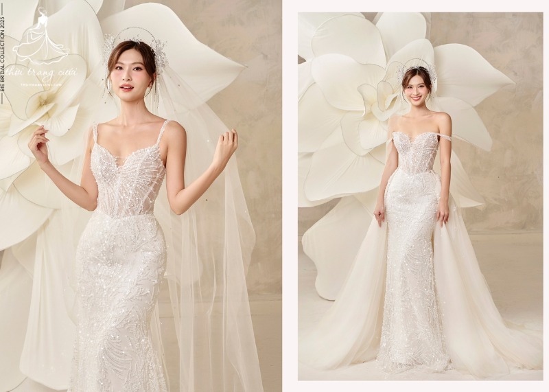 Các mẫu váy cưới tại Bie được thiết kế - may đo tỉ mỉ