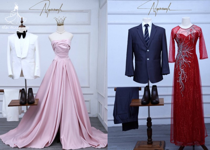 Ở Ngọc Oanh Bridal có đa dạng các mẫu váy cưới áo dài, áo vest cô dâu - chú rể, ông sui - bà sui