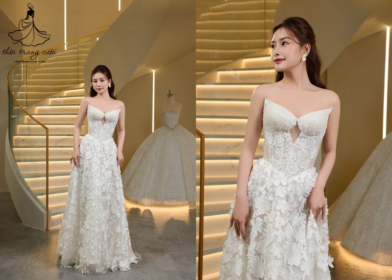 Váy cưới cúp ngực dáng suông
