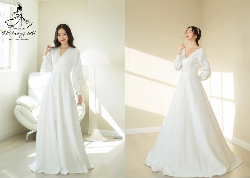 Váy cưới tay dài phong cách boho