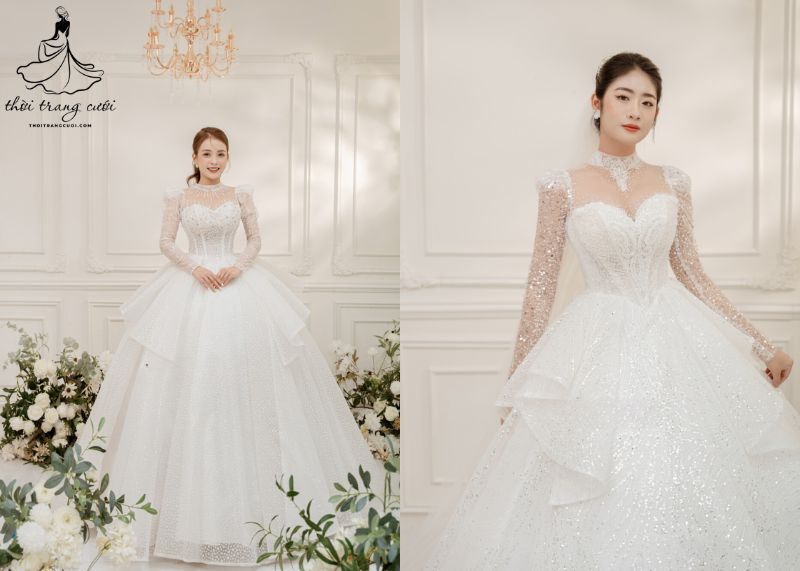 Váy cưới dài tay cổ điển