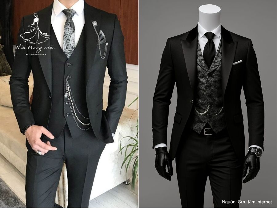 vest chú rể màu đen 3 mảnh