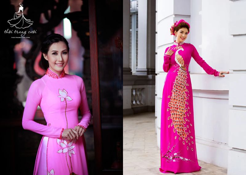 Áo dài cưới hồng cánh sen giúp tôn lên vẻ đẹp thuần Việt