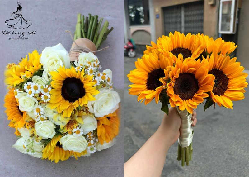 Vẻ đẹp rạng ngời của mẫu bó hoa hướng dương cầm tay đơn giản