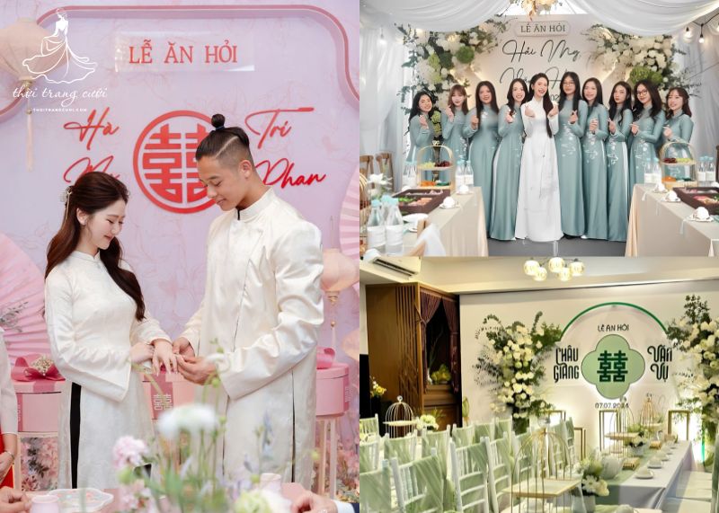 Trang phục của dâu rể hài hòa sẽ làm hình ảnh lễ ăn hỏi lung linh hơn