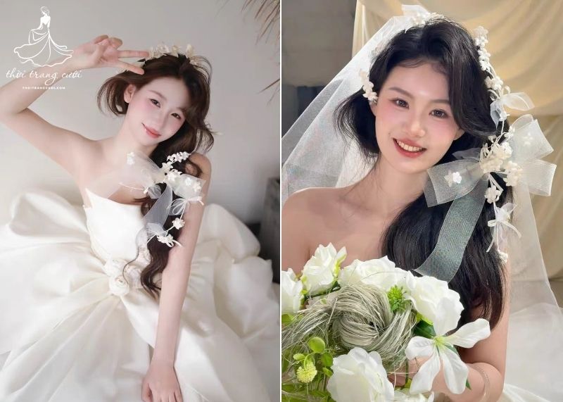 Mẫu hoa cài tóc cô dâu đẹp, sành điệu