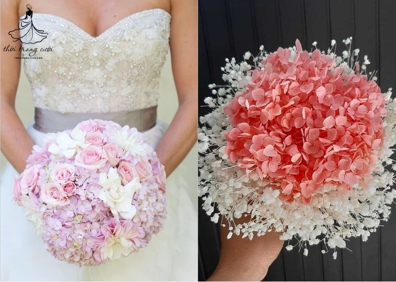 Cẩm tú cầu hồng dịu dàng như ánh mắt cô dâu gửi trao tình yêu đầu đời