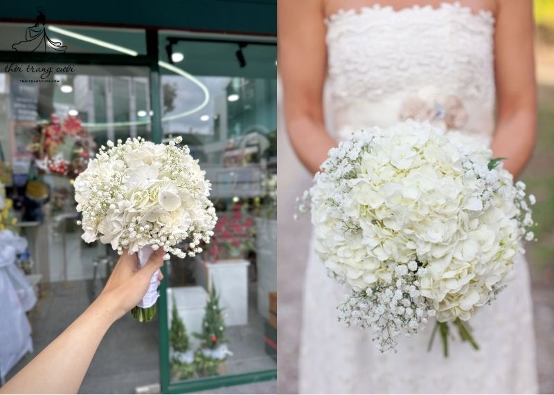 Hoa cưới cẩm tú cầu màu trắng