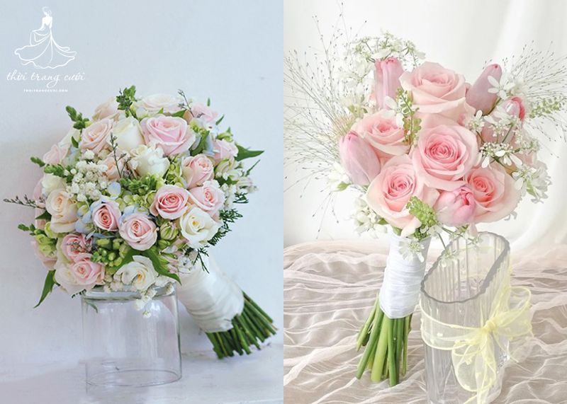 Hoa cưới cầm tay hoa hồng tượng trưng cho tình yêu vĩnh cửu ngọt ngào