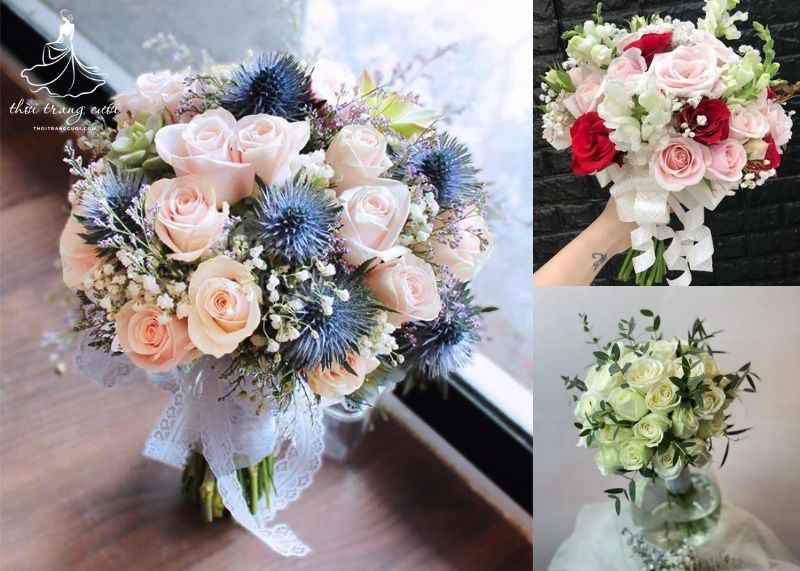 Một số mẫu hoa cưới cầm tay hoa hồng nổi bật giúp cô dâu thêm phần nổi bật
