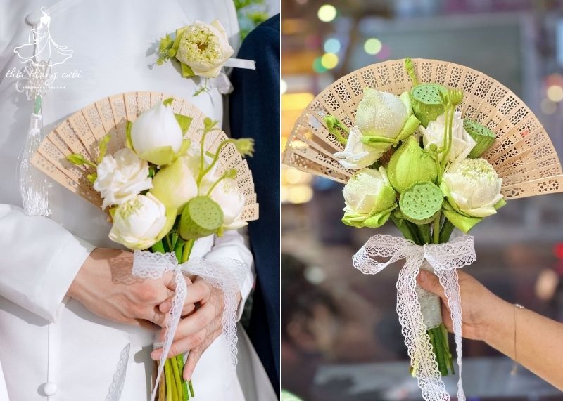 Hoa cưới cầm tay hoa sen và nét đẹp truyền thống của người Việt