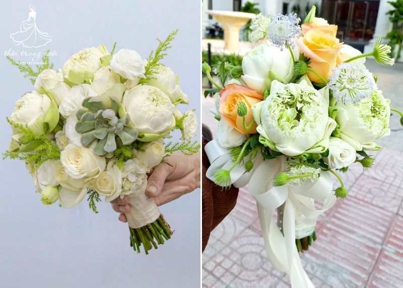 Bó hoa sen ngày cưới mix nhiều loại hoa cho cô dâu