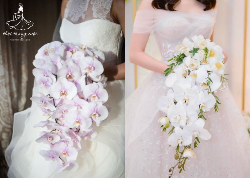 Bó hoa cưới cầm tay lan hồ điệp kiểu dáng dài