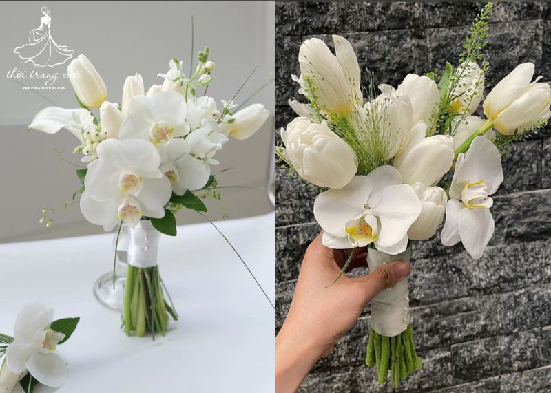 Hoa cưới lan hồ điệp và hoa tulip – Mang vẻ đẹp thanh thoát tinh tế