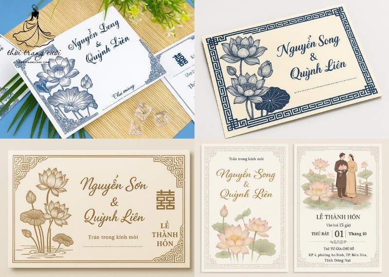 Thiệp cưới bông sen phong cách Đông Dương đậm chất văn hóa Việt