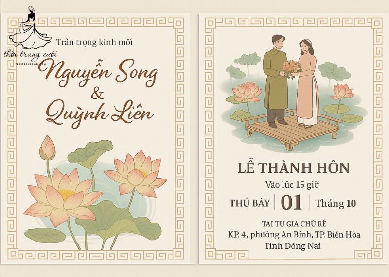 Thiệp cưới bông sen phối màu hợp mệnh giúp mang lại may mắn