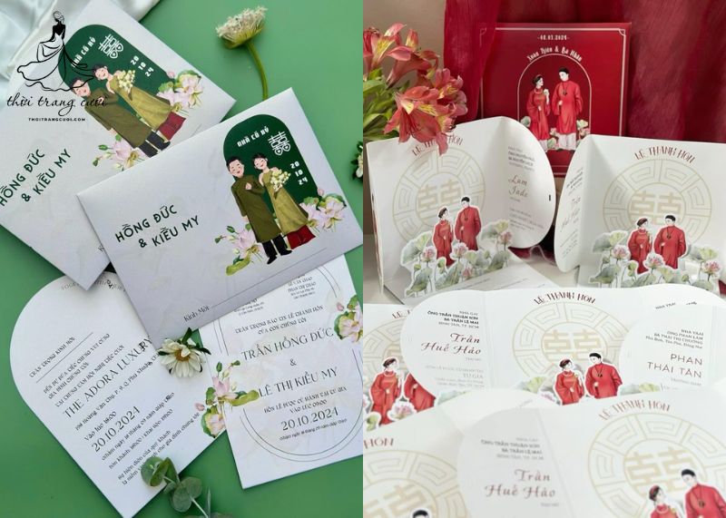 Mẫu thiệp cưới hoa sen thiết kế tối giản và tinh tế