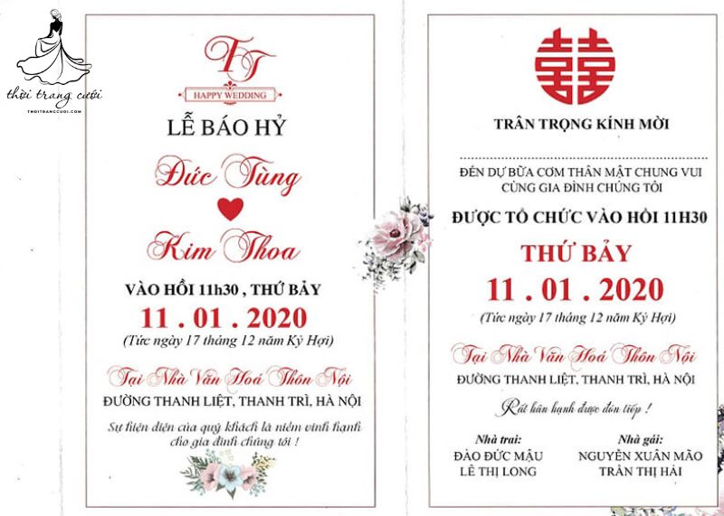 Nội dung thiệp báo hỷ phải đầy đủ các thông tin cơ bản nhất về lễ cưới