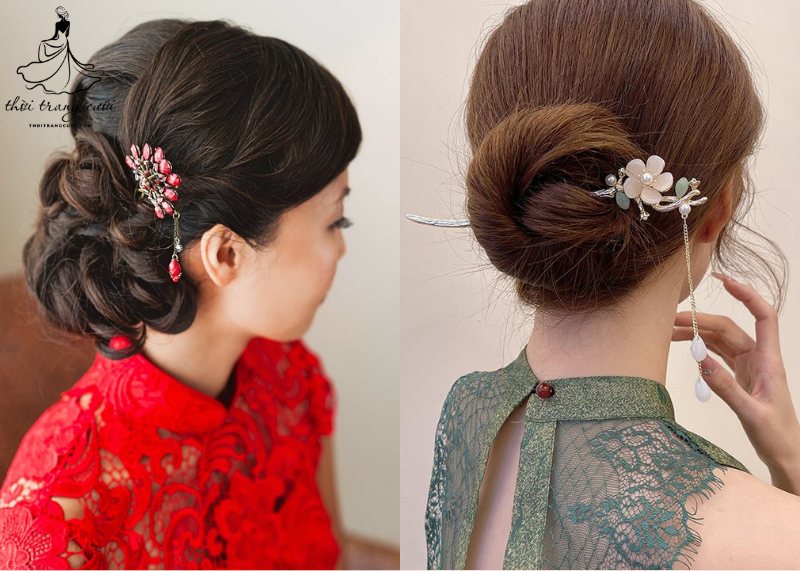 Tóc búi bên điểm trâm mềm mại lãng mạn