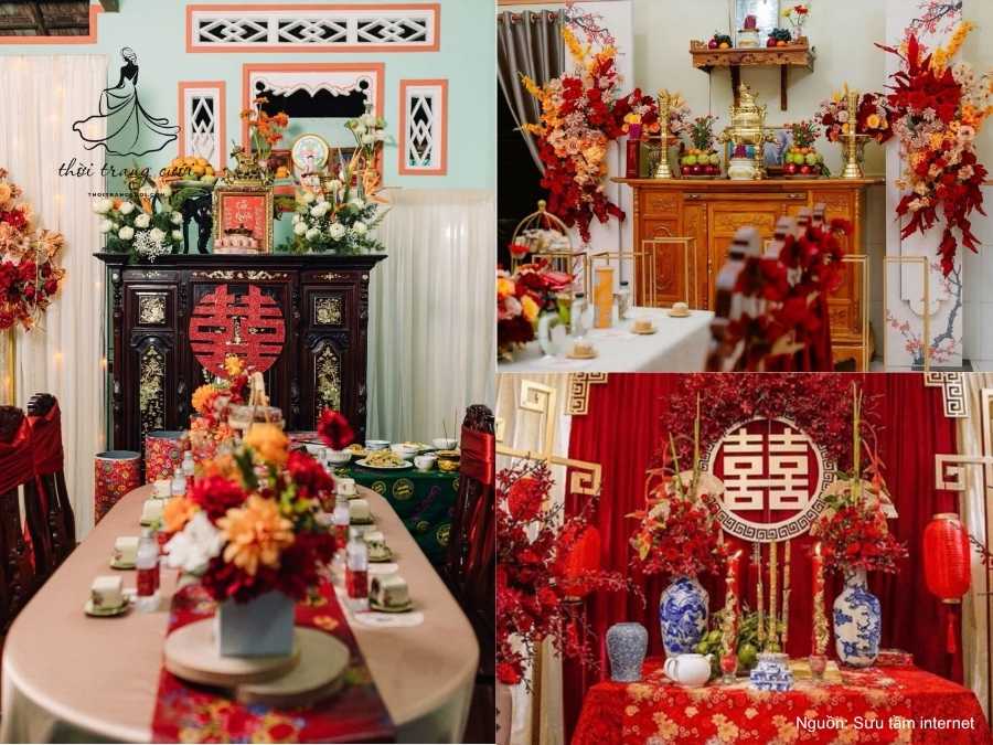 Bàn thờ gia tiên tại nhà gái vào ngày lễ đính hôn