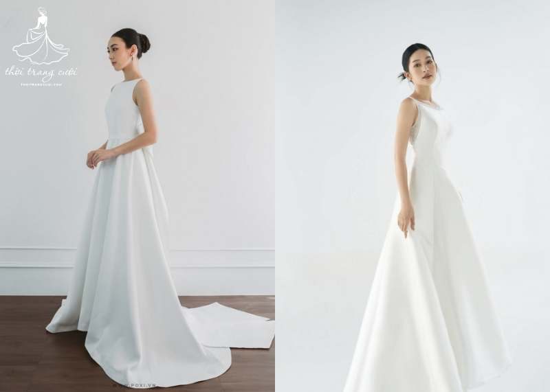 Mẫu váy cưới 2 dây đơn giản, sang trọng tôn dáng