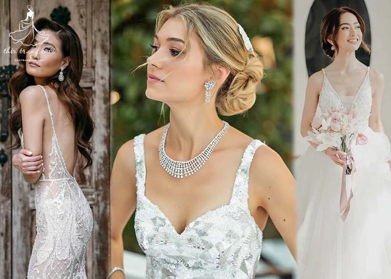 Một số mẫu phụ kiện phù hợp phối cùng váy cưới 2 dây