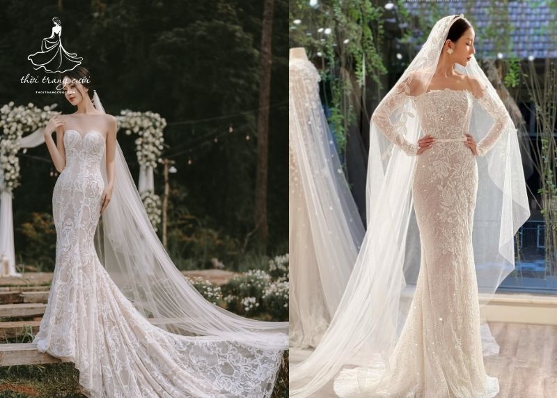 Mẫu váy cưới dành cho người gầy - Thiết kế đuôi cá xòe nhẹ