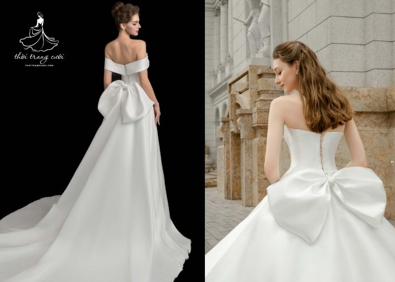 Váy dự tiệc cưới cho người gầy ngực lép - Váy cưới thắt nơ eo