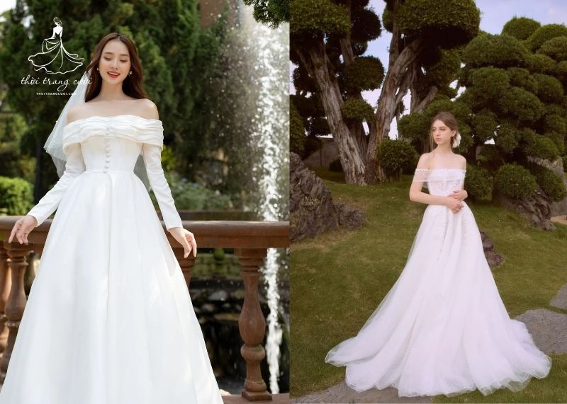 Mẫu váy cưới cho người gầy đẹp - Váy cưới trễ vai