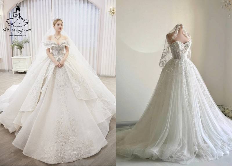 Áo cưới công chúa đuôi xoè mang đến cho cô dâu vẻ đẹp bồng bềnh