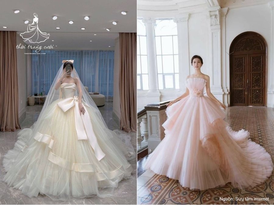 Cô dâu lộng lẫy trong váy cúp ngực tùng xòe

