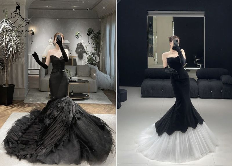 Cách phối phụ kiện với váy cưới màu đen