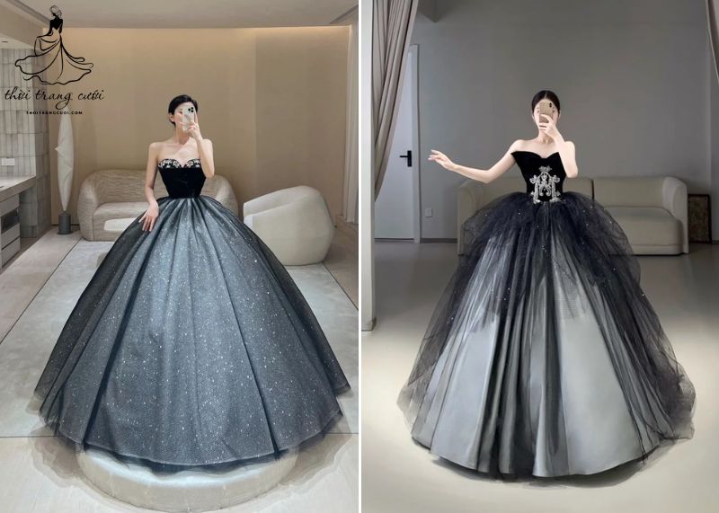 Váy cưới công chúa bồng bềnh màu đen