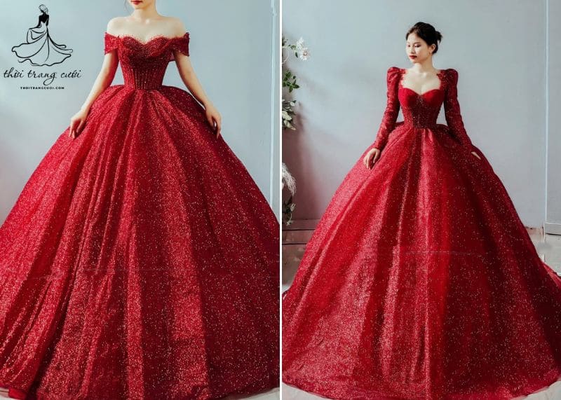 Váy cưới đỏ đính đá