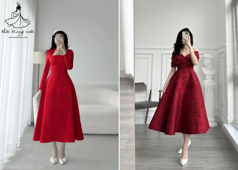 Váy cưới ngắn màu đỏ