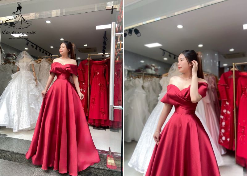 Váy cưới lụa màu đỏ