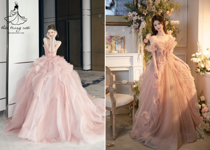 Váy cưới màu hồng da