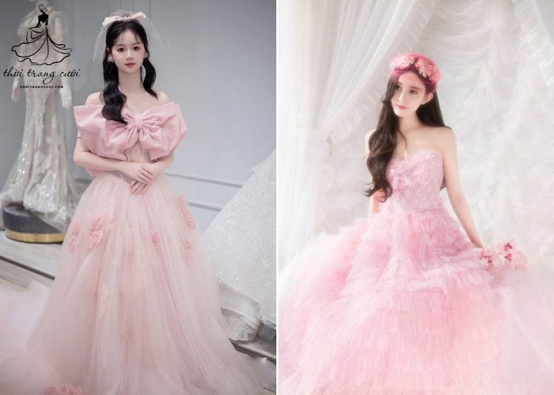 Phụ kiện phù hợp với váy cưới màu hồng