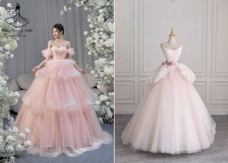 Váy cưới màu hồng pastel