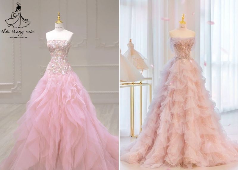 Váy cúp ngực màu hồng