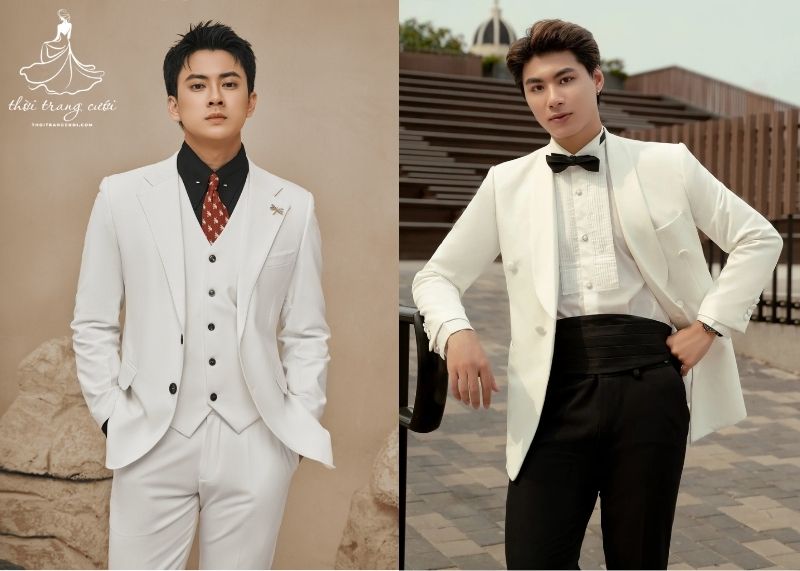 Phối cà vạt và nơ với vest chú rể