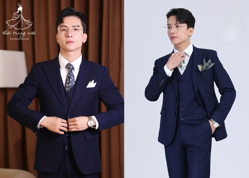 Vest chú rể màu xanh navy quốc dân