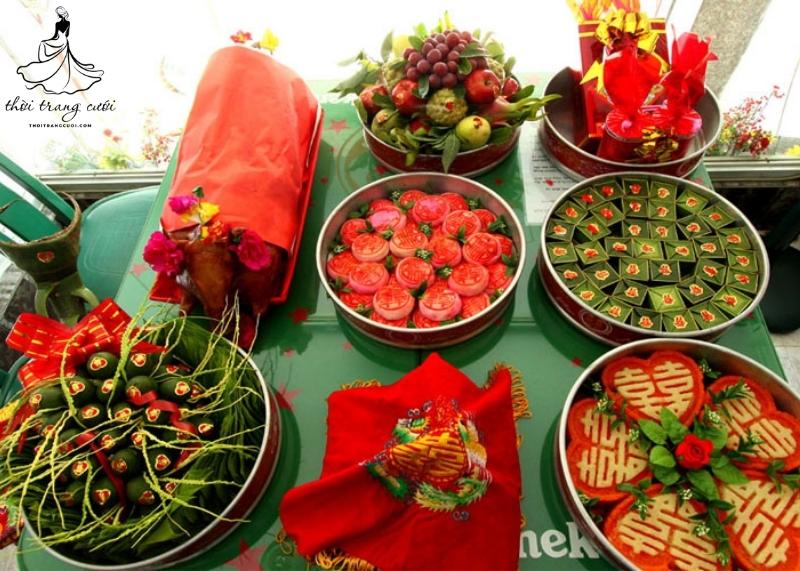 Mâm sính lễ trong lễ ăn hỏi của nhà trai