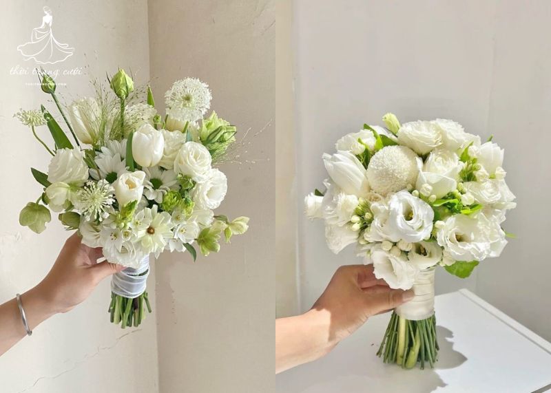 Hoa cát tường trắng phối các giống hoa trắng khác tạo nên sự thanh thoát