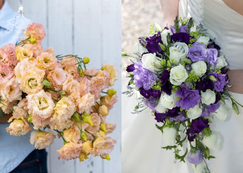 Hoa cưới dáng dài cascade phối lan và cát tường cực kỳ sang trọng